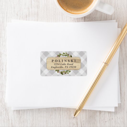 Rustic Buffalo Check Holiday Return Address Labels (Insitu)