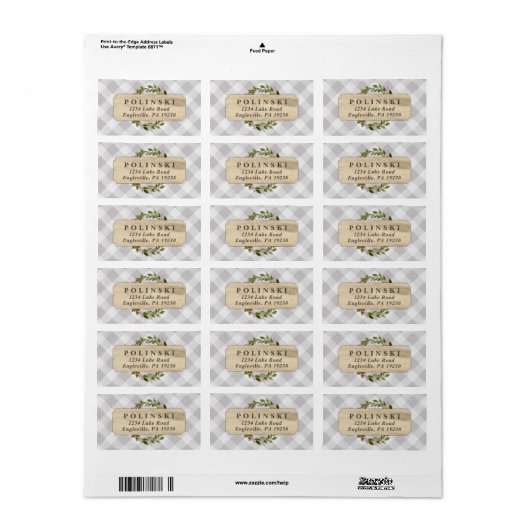 Rustic Buffalo Check Holiday Return Address Labels (Full Sheet)