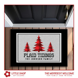 Rustic Buffalo Check Kerstbomen Monogram Deurmat