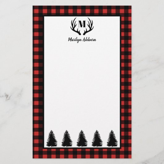 Rustic Buffalo Check Pset & Black Forest & Antler Briefpapier (Voorkant)