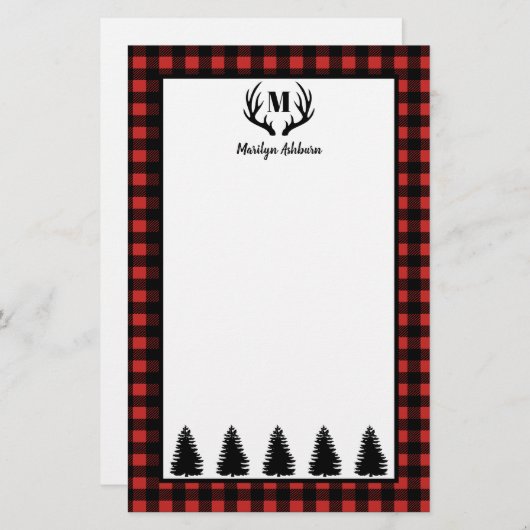 Rustic Buffalo Check Pset & Black Forest & Antler Briefpapier (Voorkant / Achterkant)