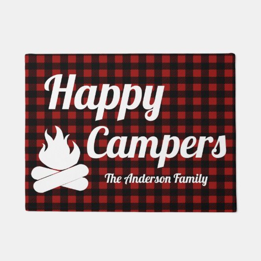 Rustic Buffalo Check Pset Campfire Happy Campers Deurmat (Voorkant)