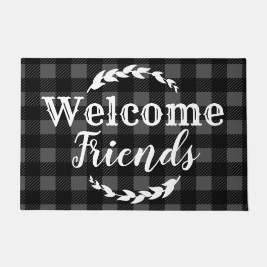 Rustic Buffalo Check Pset Welcome Friends Grey Deurmat (Voorkant)