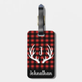 Rustic Buffalo Check Pset & White Deer Antlers Bagagelabel (Achterkant verticaal)