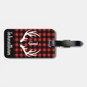 Rustic Buffalo Check Pset & White Deer Antlers Bagagelabel (Achterkant horizontaal)