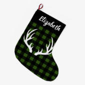 Rustic Buffalo Check Pset & White Deer Antlers Grote Kerstsok (Voorkant (Hangend))