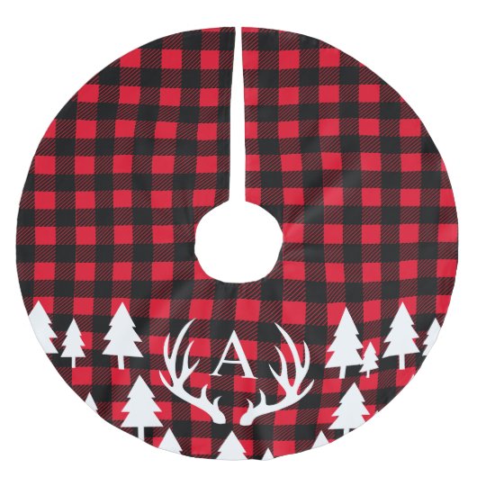 Rustic Buffalo Check Pset White Deer Antlers Kerstboom Rok (Voorkant)