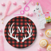 Rustic Buffalo Check Pset & White Deer Antlers Papieren Bordje (Feest)