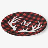 Rustic Buffalo Check Pset & White Deer Antlers Papieren Bordje (Gekanteld)