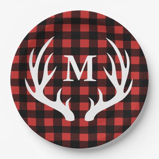 Rustic Buffalo Check Pset & White Deer Antlers Papieren Bordje (Voorkant)