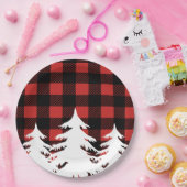 Rustic Buffalo Check Pset & White Forest Trees Papieren Bordje (Feest)