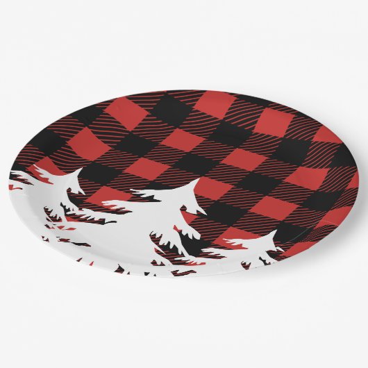 Rustic Buffalo Check Pset & White Forest Trees Papieren Bordje (Gekanteld)