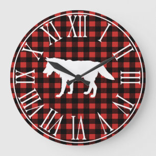 Rustic Buffalo Check Pset & White Wolf Silhouette Grote Klok