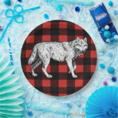 Rustic Buffalo Check Pset & Wolf Papieren Bordje (Feest)