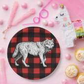 Rustic Buffalo Check Pset & Wolf Papieren Bordje (Feest)
