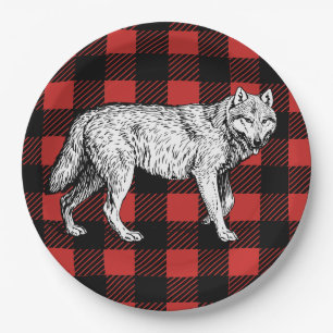 Rustic Buffalo Check Pset & Wolf Papieren Bordje