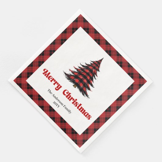 Rustic Buffalo Christmas Tree Napkin Editable Servet (Hoek)