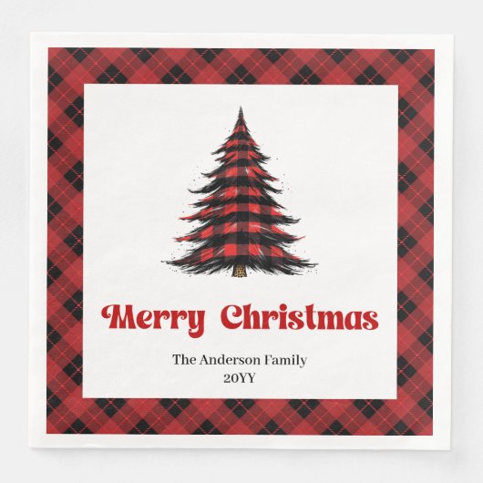 Rustic Buffalo Christmas Tree Napkin Editable Servet (Voorkant)