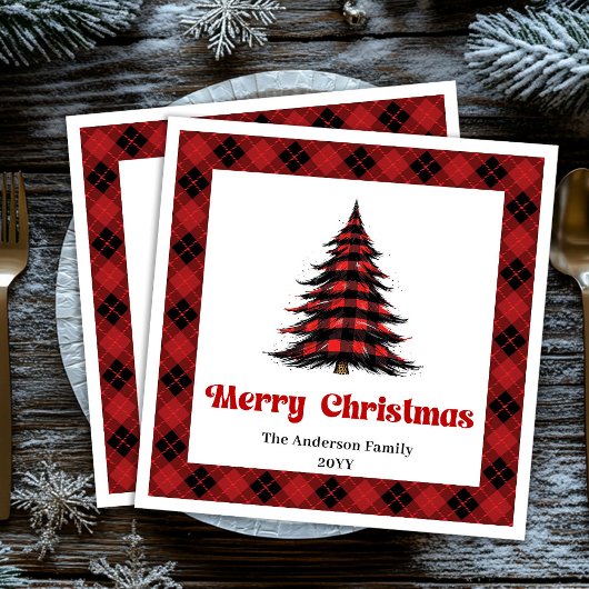 Rustic Buffalo Christmas Tree Napkin Editable Servet