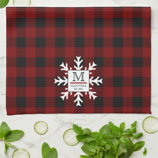 Rustic Buffalo Controles Snowflake Monogram Naam J Theedoek (Gevouwen)