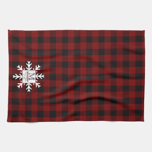 Rustic Buffalo Controles Snowflake Monogram Naam J Theedoek (Horizontaal)