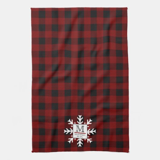 Rustic Buffalo Controles Snowflake Monogram Naam J Theedoek (Verticaal)