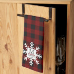 Rustic Buffalo Controles Snowflake Monogram Naam J Theedoek<br><div class="desc">Ons originele buffelpatroon is zwart-wit,  rood met een zwart,  wit embleem op een sneeuwvlok voor je monogram initiaal,  familienaam en vastgesteld jaar. Ideaal voor plattelands-,  land- en stamkajuitdecor en voor Kerstmis en wintervakantie.</div>