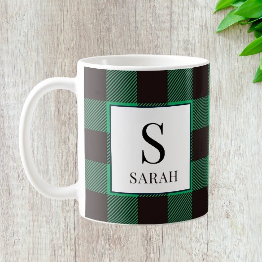 Rustic Buffalo Green & Black Plaid Monogram Name Koffiemok