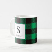 Rustic Buffalo Green & Black Plaid Monogram Name Koffiemok (Voorkant links)