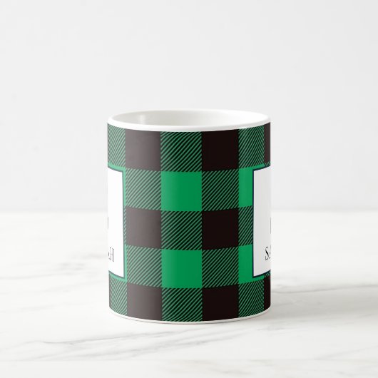 Rustic Buffalo Green & Black Plaid Monogram Name Koffiemok (Center)