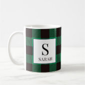 Rustic Buffalo Green & Black Plaid Monogram Name Koffiemok (Links)