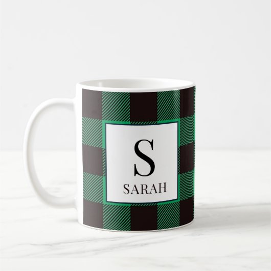 Rustic Buffalo Green & Black Plaid Monogram Name Koffiemok (Links)
