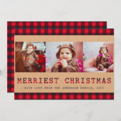 Rustic Buffalo Plaid | 3 Foto Kerstgroet Feestdagenkaart (Voorkant / Achterkant)