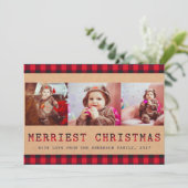 Rustic Buffalo Plaid | 3 Foto Kerstgroet Feestdagenkaart (Staand voorkant)