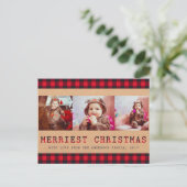 Rustic Buffalo Plaid | 3 Foto Kerstgroet Feestdagenkaart (Staand voorkant)