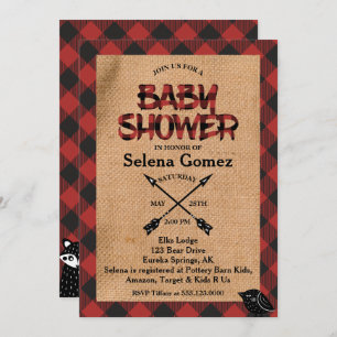 Rustic Buffalo Plaid Baby shower Invitation Kaart