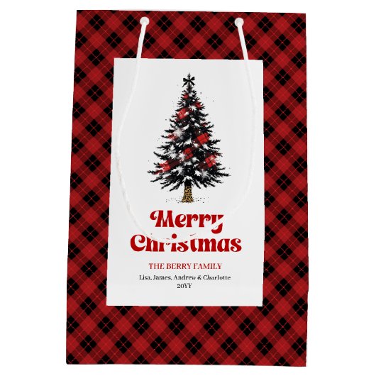 Rustic buffalo plaid Christmas bag personalized Medium Cadeauzakje (Achterkant)