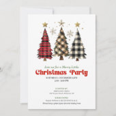 Rustic buffalo plaid Christmas tree holiday invite Kaart (Voorkant)