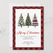 Rustic Buffalo Plaid Christmas Tree Watercolor  Feestdagenkaart (Voorkant)