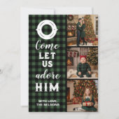 Rustic Buffalo Plaid Come Let Us Adore Him Photo Feestdagenkaart (Voorkant)