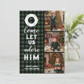 Rustic Buffalo Plaid Come Let Us Adore Him Photo Feestdagenkaart (Staand voorkant)