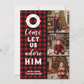 Rustic Buffalo Plaid Come Let Us Adore Him Photo Feestdagenkaart (Voorkant)