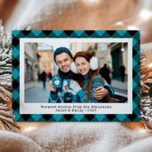 Rustic Buffalo Plaid Custom Photo Turquoise Black
