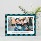 Rustic Buffalo Plaid Custom Photo Turquoise Black Feestdagenkaart (Staand voorkant)