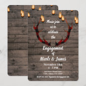 Rustic Buffalo Plaid Deer Antlers Engagement Party Kaart (Voorkant / Achterkant)