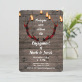 Rustic Buffalo Plaid Deer Antlers Engagement Party Kaart (Staand voorkant)