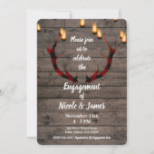 Rustic Buffalo Plaid Deer Antlers Engagement Party Kaart (Voorkant)