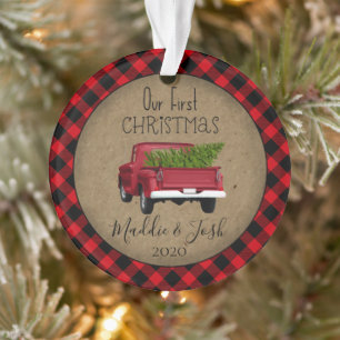 Rustic Buffalo Plaid eerste kerst  Truck Ornament