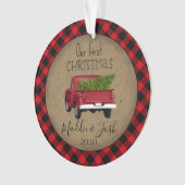 Rustic Buffalo Plaid eerste kerst Truck Ornament (voorkant)