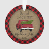 Rustic Buffalo Plaid eerste kerst  Truck Ornament (voorkant)
